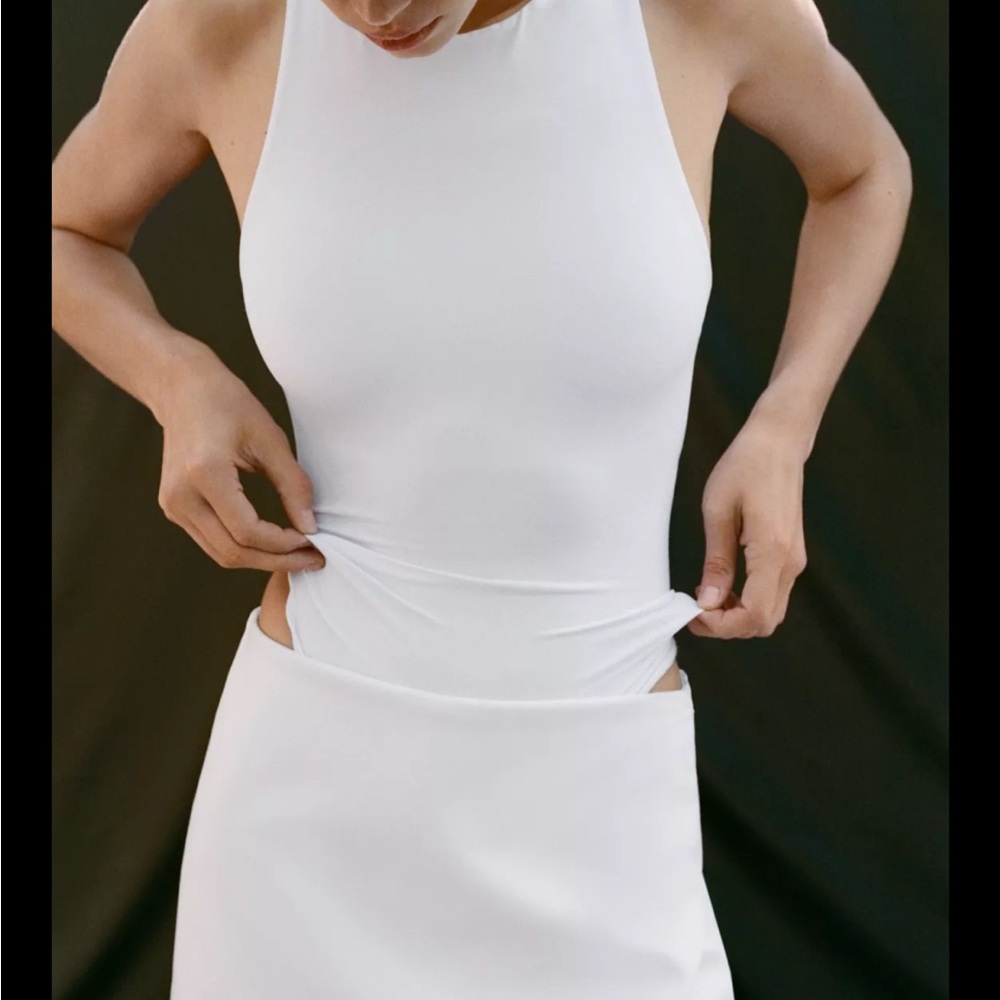 Zara Polyamide White Sleeveless Bodysuit
